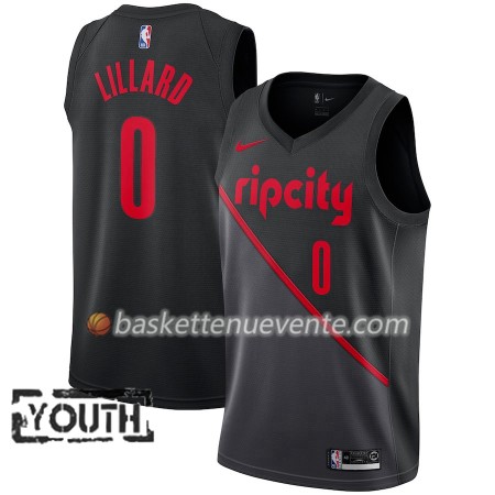 Maillot Basket Portland Trail Blazers Damian Lillard 0 2018-19 Nike City Edition Noir Swingman - Enfant
